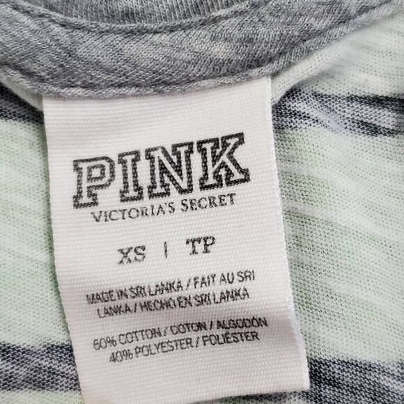 Victoria's Secret PINK Tank Top XS Blue Gray Stripe Pocket Racerback Cotton Blen - Picture 5 of 7
